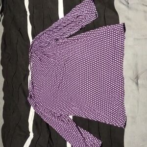 Dana Buchman Shirt Top Womens Large 3/4 Sleeve Purple Geometric